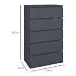 Homcom High Gloss Chest Of Drawers, 5-drawer Storage Cabinets, Modern Dresser, Storage Drawer Unit For Bedroom