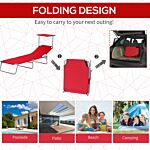 Outsunny Folding Sun Lounger, Lounge Chairs Reclining Sleeping Bed With Adjustable Sun Shade Awning For Beach, Patio