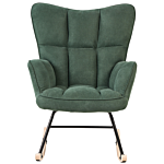 Rocking Chair Dark Green Polyester Fabric Upholstery Wooden Legs Skates Modern Biscuit Tufting Beliani