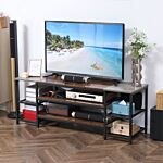 Homcom Tv Unit Cabinet For Tvs Up To 65 Inches, Industrial Tv Stand With Storage Shelves For Living Room, Brown And Grey