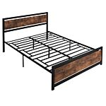 Homcom Full Bed Frame With Headboard & Footboard, Strong Slat Support Twin Size Metal Bed W/ Underbed Storage Space, No Box Spring Needed