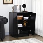 Homcom Freestanding Storage Cabinet For Bedroom, Wooden Sideboard, High Gloss Storage Cupboard With Adjustable Shelves, Black