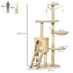 Pawhut Cat Tree House, 131h Cm-beige