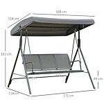 Outsunny 3 Seater Swing Chair Garden Swing Seat Outdoor Hammock W/ Canopy Steel Frame - Grey