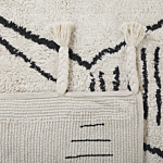 Rug Off-white Black Cotton 80 X 150 Cm Geometric Pattern Runes Tribal Tassels Oriental Beliani