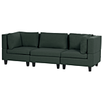 Modular Sofa Dark Green Fabric Upholstered 3 Seater Cushioned Backrest Modern Living Room Couch Beliani