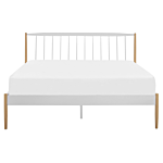 Eu King Size Panel Bed White With Light Wood Legs 5ft3 White Metal Frame Slatted Base Retro Scandinavian Beliani