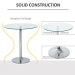 Homcom Round Dining Table, Modern Dining Room Table With Tempered Glass Top, Steel Base, Space Saving Small Bar Table