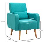 Homcom Accent Chair, Linen-touch Armchair, Upholstered Leisure Lounge Sofa, Club Chair With Wooden Frame, Teal