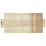 Area Rug Beige Jute 80 X 150 Cm Rectangular With Tassels Geometric Pattern Handwoven Boho Style Bedroom Living Room Beliani