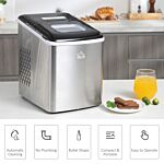 Homcom Ice Maker Machine, Counter Top Ice Cube Maker For Home 12kg In 24 Hrs 1.8l With Self Cleaning Function Scoop And Basket Stainless Steel Black