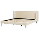 Bed Frame Beige Velvet Upholstery Black Legs Eu Super King Size 6ft Slatted With Wingback Headboard Beliani