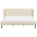 Bed Frame Beige Velvet Upholstery Black Legs Eu Super King Size 6ft Slatted With Wingback Headboard Beliani