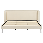 Bed Frame Beige Velvet Upholstery Black Legs Eu Super King Size 6ft Slatted With Wingback Headboard Beliani