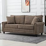 Homcom 2 Seater Sofas For Living Room, Fabric Sofa With Nailhead Trim, Loveseat With Cushions And Throw Pillows, Brown