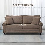 Homcom 2 Seater Sofas For Living Room, Fabric Sofa With Nailhead Trim, Loveseat With Cushions And Throw Pillows, Brown