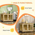 Pawhut Dog Crate Furniture, Dog Cage End Table. With Soft Cushion, Double Door - Oak Tone