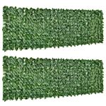 Outsunny 2-piece Artificial Leaf Hedge Screen Privacy Fence Panel For Garden Outdoor Indoor Decor, Dark Green, 3m X 1m