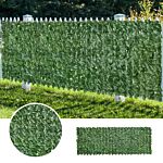 Outsunny 2-piece Artificial Leaf Hedge Screen Privacy Fence Panel For Garden Outdoor Indoor Decor, Dark Green, 3m X 1m