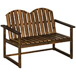 Outsunny Outdoor Wooden Garden Bench, Patio Loveseat Chair With Slatted Backrest And Smooth Armrests For Two People, For Yard Lawn Carbonised Finish