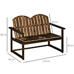 Outsunny Outdoor Wooden Garden Bench, Patio Loveseat Chair With Slatted Backrest And Smooth Armrests For Two People, For Yard Lawn Carbonised Finish