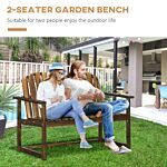 Outsunny Outdoor Wooden Garden Bench, Patio Loveseat Chair With Slatted Backrest And Smooth Armrests For Two People, For Yard Lawn Carbonised Finish
