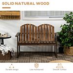 Outsunny Outdoor Wooden Garden Bench, Patio Loveseat Chair With Slatted Backrest And Smooth Armrests For Two People, For Yard Lawn Carbonised Finish