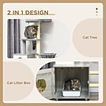 Pawhut Enclosed Cat Litter Box With Cat House, Cat Bed, Scratching Posts, Platforms For Indoor Cats Use, Grey