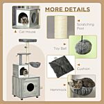 Pawhut Enclosed Cat Litter Box With Cat House, Cat Bed, Scratching Posts, Platforms For Indoor Cats Use, Grey