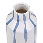 Flower Vase White With Blue Stoneware Striped Crackle Effect Weathered Vintage Style Beliani