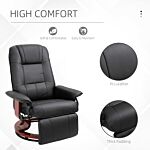 Homcom Manual Recliner Chair Armchair Sofa With Faux Leather Upholstered Wooden Base For Living Room Bedroom, Black