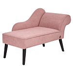 Chaise Lounge Pink Polyester Fabric Upholstery Black Wood Legs Right Hand Retro Design Beliani