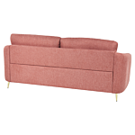 Sofa Pink Fabric Upholstery Gold Legs 3 Seater Couch Retro Beliani