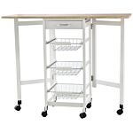 Homcom Drop-leaf Kitchen Trolley W/ 3 Baskets Drawer Surface Top 6 Wheels Rolling Storage Unit Kitchen Home Dining Cart White Oak Tone