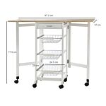 Homcom Drop-leaf Kitchen Trolley W/ 3 Baskets Drawer Surface Top 6 Wheels Rolling Storage Unit Kitchen Home Dining Cart White Oak Tone