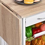 Homcom Drop-leaf Kitchen Trolley W/ 3 Baskets Drawer Surface Top 6 Wheels Rolling Storage Unit Kitchen Home Dining Cart White Oak Tone