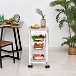 Homcom Drop-leaf Kitchen Trolley W/ 3 Baskets Drawer Surface Top 6 Wheels Rolling Storage Unit Kitchen Home Dining Cart White Oak Tone