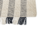 Area Rug Off-white And Black Wool 140 X 200 Cm Rectangular Hand Woven With Tassels Modern Design Beliani
