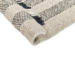 Area Rug Off-white And Black Wool 140 X 200 Cm Rectangular Hand Woven With Tassels Modern Design Beliani