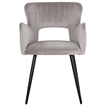 Set Of 2 Chairs Dining Chair Grey Velvet With Armrests Cut-out Backrest Black Metal Legs Beliani