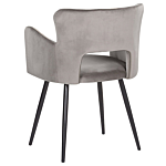 Set Of 2 Chairs Dining Chair Grey Velvet With Armrests Cut-out Backrest Black Metal Legs Beliani