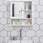 Kleankin Bathroom Cabinet, Wall Mount Storage Organizer With Mirror, Adjustable Shelf For Bathroom, Kitchen, Bedroom, White