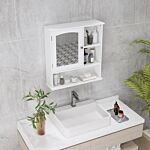 Kleankin Bathroom Cabinet, Wall Mount Storage Organizer With Mirror, Adjustable Shelf For Bathroom, Kitchen, Bedroom, White