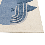 Kids Area Rug Beige And Blue 80 X 150 Cm Cotton Animal Whale Pattern Handwoven Floor Playmat Beliani