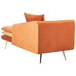 Chaise Lounge Orange Velvet Left Hand Tufted Buttoned Thickly Padded With Cushions Left Hand Living Room Furniture Beliani