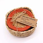 Natural Coaster - Jute & Cotton 10cm (set Of 6) Mixed Colours In Basket