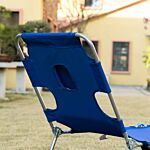Outsunny 2 Pieces Foldable Sun Lounger W/ Reading Hole, Portable Sun Lounger W/ 5 Level Adjustable Backrest, Reclining Lounge Chair W/ Side