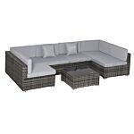 Outsunny 7 Pc Garden Rattan Furniture Set Patio Outdoor Sectional Wicker Weave Sofa Seat Coffee Table W/ Cushion And Pillow Buckle Structure