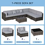 Outsunny 7 Pc Garden Rattan Furniture Set Patio Outdoor Sectional Wicker Weave Sofa Seat Coffee Table W/ Cushion And Pillow Buckle Structure