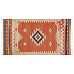 Kilim Area Rug Multicolour Cotton 80 X 150 Cm Reversible Geometric Pattern With Tassels Rectangular Traditional Beliani